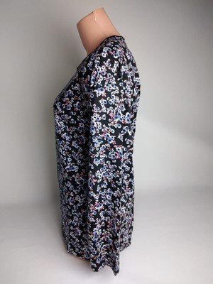 Yaşar Triko Kadın Siyah Pembe V Yaka Uzun Kollu Yanları Yırtmaçlı Yazlık Viskon Likralı Anne Penye Tişört Bluz