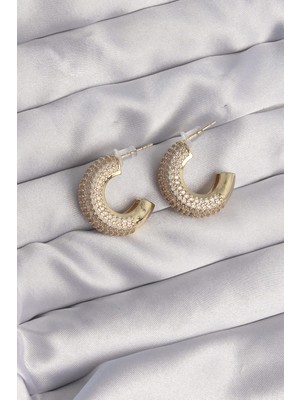 Clariss Pirinç Gold Renk Zirkon Taşlı Yarım Halka Küpe