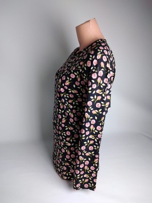 Yaşar Triko Kadın Siyah Gülkurusu V Yaka Uzun Kollu Yanları Yırtmaçlı Yazlık Viskon Likralı Anne Penye Tişört Bluz