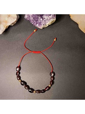 Doğal Taş Bileklik Kolye Lal Amorf Kesim Makrome Örgü Doğal Taş Bileklik