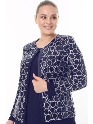 Ladies First Büyük Beden 3910 Lacivert Ceket+Bluz Takım