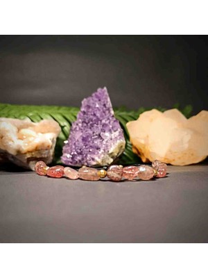 Doğal Taş Bileklik Kolye Çilek Kuvars Amorf Kesim Makrome Örgü Doğal Taş Bileklik