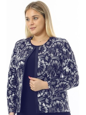 Ladies First Büyük Beden 3808 Lacivert-Altın Ceket+Bluz Takım