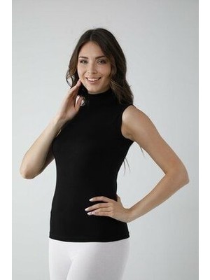 Yenice İç Giyim Boğazlı Kadın Siyah Balıkçı Yaka Sıfır Kol Badi