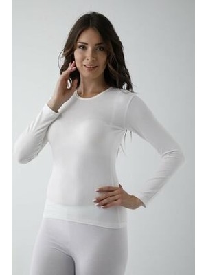 Yenice İç Giyim Kadın Beyaz Likralı Bisiklet Yaka Uzun Kol Badi