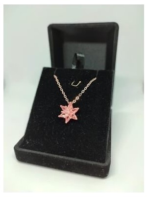 Aurora Jewelry Kadın Rose Gold Zincir Kaplama Zirkon Taşlı Pembe Lotus Çiçeği Kolye