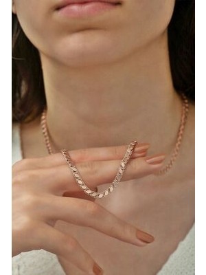 Agai Silver Pullu Arpa Zincir Modeli Rose Kaplama 925 Ayar Gümüş Kolye