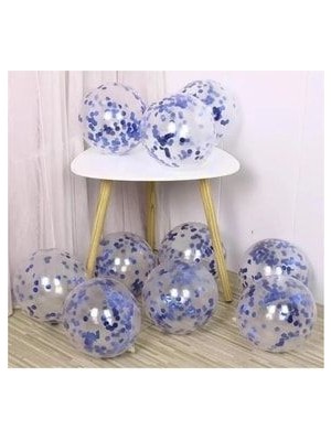 Asöy Mavi Konfetili Şeffaf Balon 10 Adet 30 cm Pullu Balon Balon Pulu Şeffaf Balon