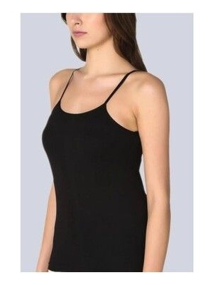 Tutku Kadın Siyah Pamuklu Ribana Ip Askılı Atlet Esnek Kumaşlı 6'lı Paket Rahat Kesim