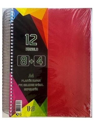 U-Deep Umut U-Deep A4 Büyük Boy 300 Yaprak Ayraçlı Spiralli Plastik Kapaklı 8 Kareli + 4 Çizgili Defter