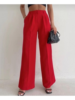 Hazel Kadın Kırmızı Yüksek Bel Palazzo Pantolon