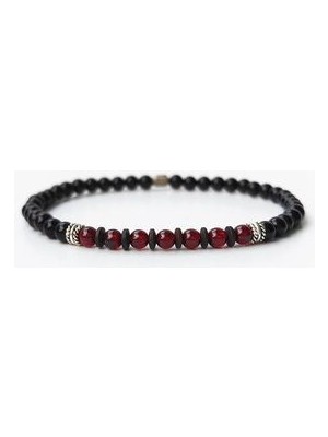 Meks Jewels Garnet ve Oniks Taşlı Gümüş Erkek Bilekliği