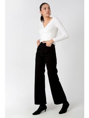 ByCukurovaFrango Kadın Yüksek Bel Siyah Palazzo Jeans Likralı Esnek Kot Pantolon