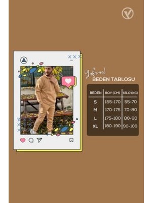 Yakamel Erkek Vizon 3 Iplik Kapşonlu Puf Eşofman Takımı