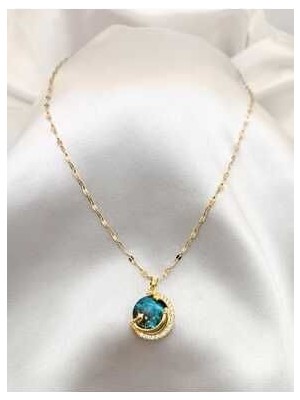 Stainles Steel Çelik Gold Gezegen Kolye