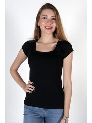 Urban Bold Kadın Siyah Kısa Kollu Kare Yaka Body