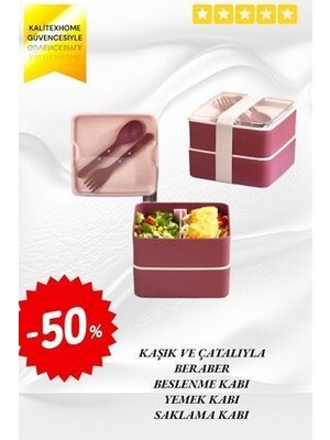 Kalitex Home Dikdörtgen-Beslenme Kabı -Saklama Kabı-Yemek Kabı 2 Katlı