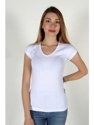 Urban Bold Kadın Kısa Kollu V Yaka Beyaz Body