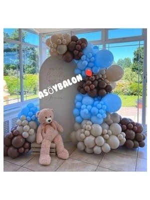 Asöy Retro Deniz Kumu Balon Pastel Açık Mavi Balon Pastel Çikolata Kahve Balon