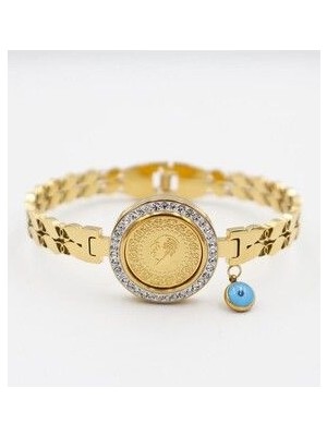 Tarz Avm Çeyrekli Model Nazar Boncuk Detay Beyaz Altın Kaplama Bileklik