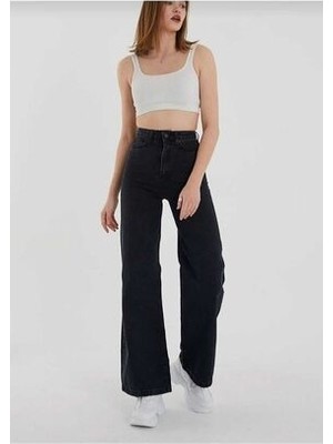 ByCukurovaFrango Maria Kadın Solmayan Siyah Yüksek Bel Palazzo Jean Pantolon