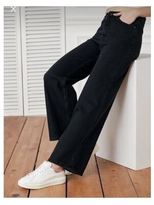 ByCukurovaFrango Kadın Siyah Palazzo Yüksel Bel Bol Paça Kot Pantolon Pink