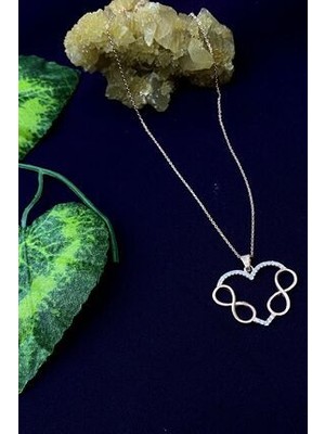 Agai Silver Çift Sonsuzluk ve Kalp Model Rose Kaplama Zirkon Taşlı Gümüş Kadın Kolye