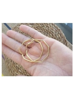 Pinkimaj Halka Tarz Model Çelik Küpe 5cm Çap Parlak Gold