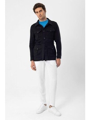 Antioch Siyah Beli Kuşaklı Erkek Mevsimlik Keten Mont