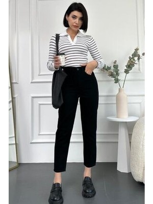 ByCukurovaFrango Kadın Siyah Yüksek Bel Yumuşak Dokunuşlu Rahat Kesim Mom Jean 2024