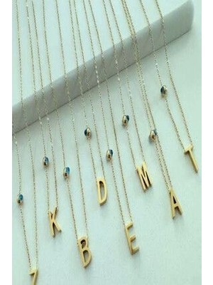 Dlk Takı Çelik Altın Kaplama Nazar Boncuklu Harf Kolye-T Harfi