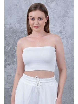 Kadın Ekru Straplez Büstiyer Crop
