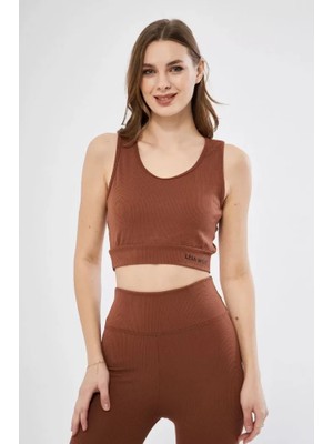 Üçaymoda Fitilli Baskılı Crop - Kahve