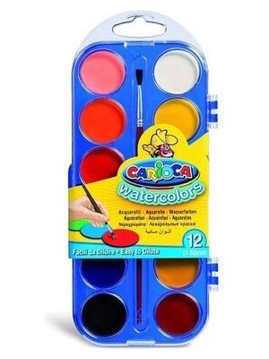 Carioca Sulu Boya Seti 12 Renk 30 mm Yuvarlak Tablet Beyaz Kapaklı Dayanıklı Plastik Kutu