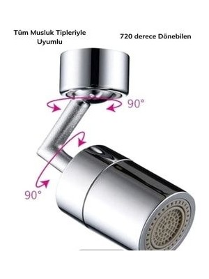 Alphom Dönebilen Su Tasarruflu Musluk Ucu Başlık Tüm Musluk Tipleri Uyumlu Montaj Aparatlı Musluk Başlığı