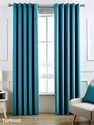 Mebelport Curtain Blackout Karartma 1/2 Pileli Fonluk Turkuaz Renk