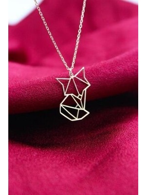 Agai Silver Tilki Model Origami Rose Kaplama Gümüş Kolye