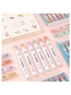 Kawaii Patili Renkli Pastel Fosforlu Kalem Seti 6 Parça Eğlenceli Tasarım