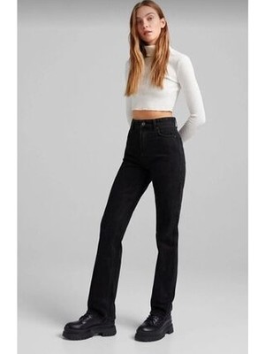 ByCukurovaFrango Leo Penelope Kadın Jeans Siyah Salaş Bol Paça Yüksek Bel Likralı Palazzo Kot Pantolon Jean