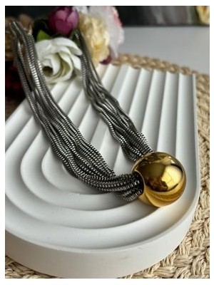 In Accessories Büyük Top Uçlu Çoklu Sılver Zincir Çelik Kolye