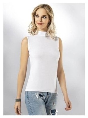 Urban Bold Kadın Beyaz Boğazlı Sıfır Kollu Body