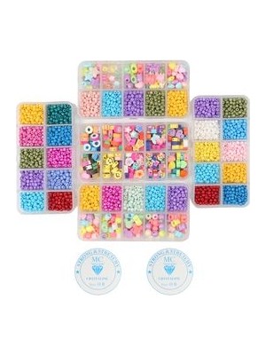 Egem Aksesuar 5 Adet 10 Bölmeli Kutuda Kum Akrilik Plastik ve Fimo Figür Boncuk Seti