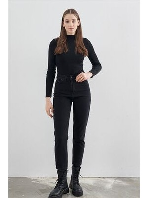 ByCukurovaFrango Zero Max Kadın Süper Yüksek Bel Siyah Mom Jeans Likralı Esnek Kot Pantolon