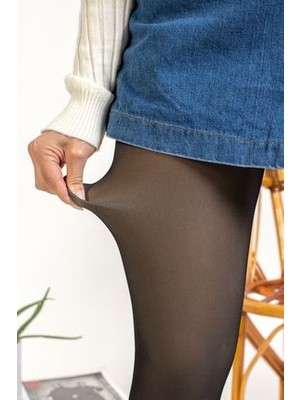 LaRosa Lingerie Kadın Peluş Kışlık Termal Tayt Külotlu Çorap Yüksek Bel Toparlayıcı Içlik Ten Görünümlü