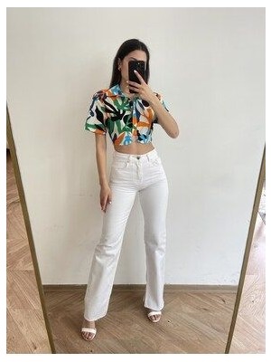 ByCukurovaFrango Kadın Lina Yanı Yırtmaçlı Jean Pantolon Beyaz