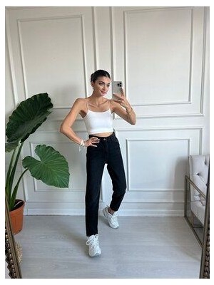 ByCukurovaFrango Zero Max Kadın Yüksek Bel Siyah Boyfriend Jeans Likralı Esnek Kot Pantolon