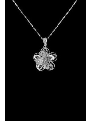 Agai Silver Beş Yapraklı Çiçek Model Telkari El Işçiliği Gümüş Kolye