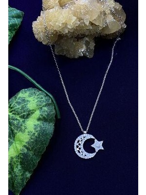 Agai Silver Ay Yıldız Model Zirkon Taşlı Gümüş Kolye