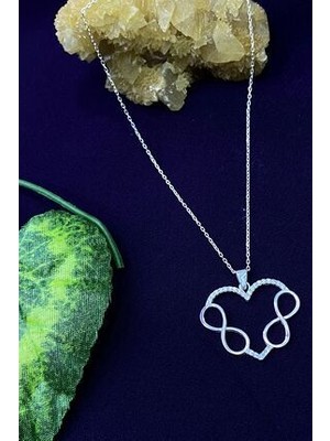 Agai Silver Çift Sonsuzluk ve Kalp Model Zirkon Taşlı Gümüş Kadın Kolye