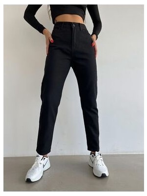 ByCukurovaFrango Leo Penelope Sera Kadın Yüksek Bel Siyah Likralı Mom Jean Boyfrend Kot Pantolon